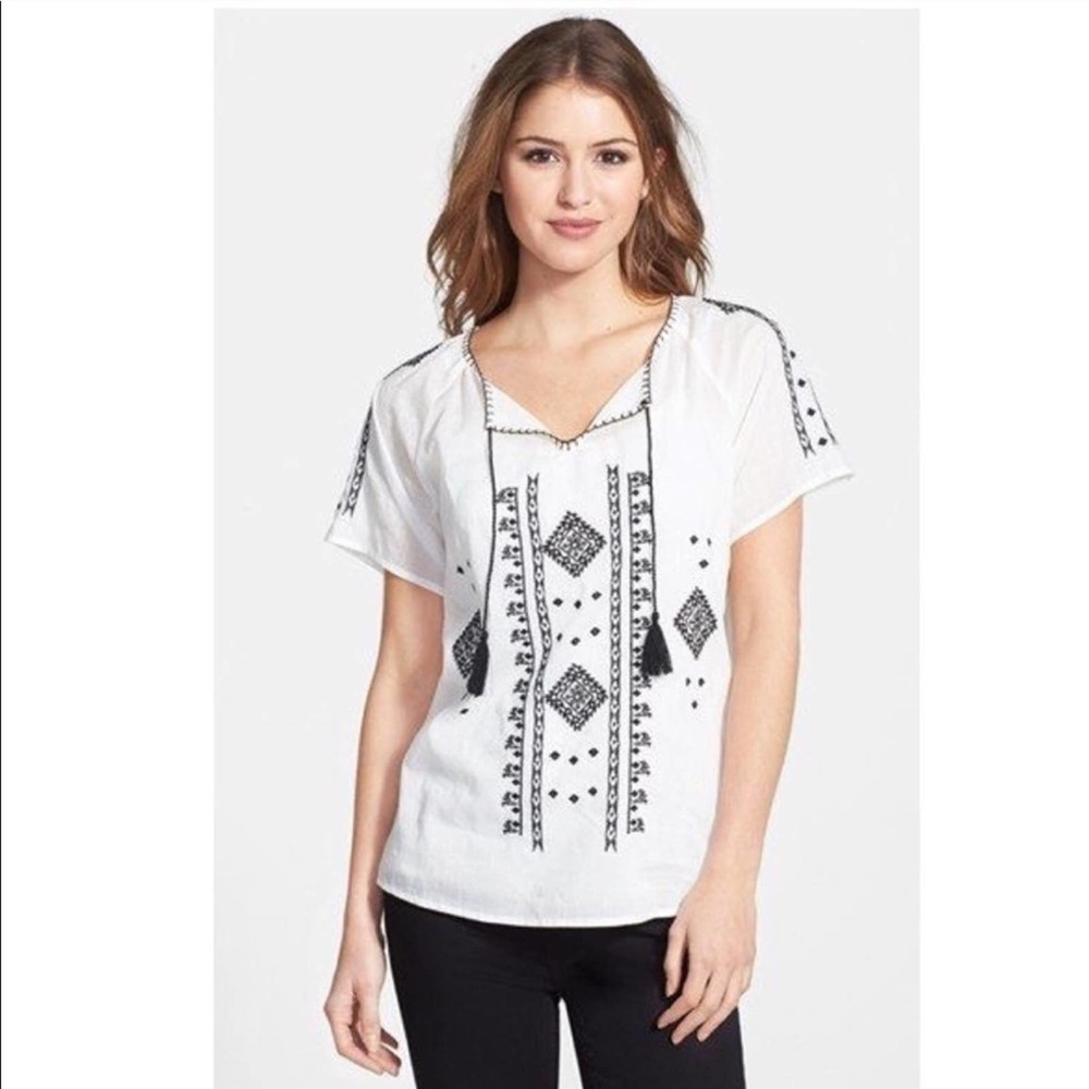 Caslon White Black Embroidered Shirt Tassel